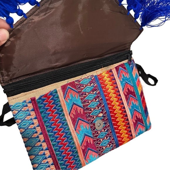 Ethnic Boho Large Clutch Suede Wristlet Bag Handmade Embroidery Tassels Indi NEW - Picture 6 of 13